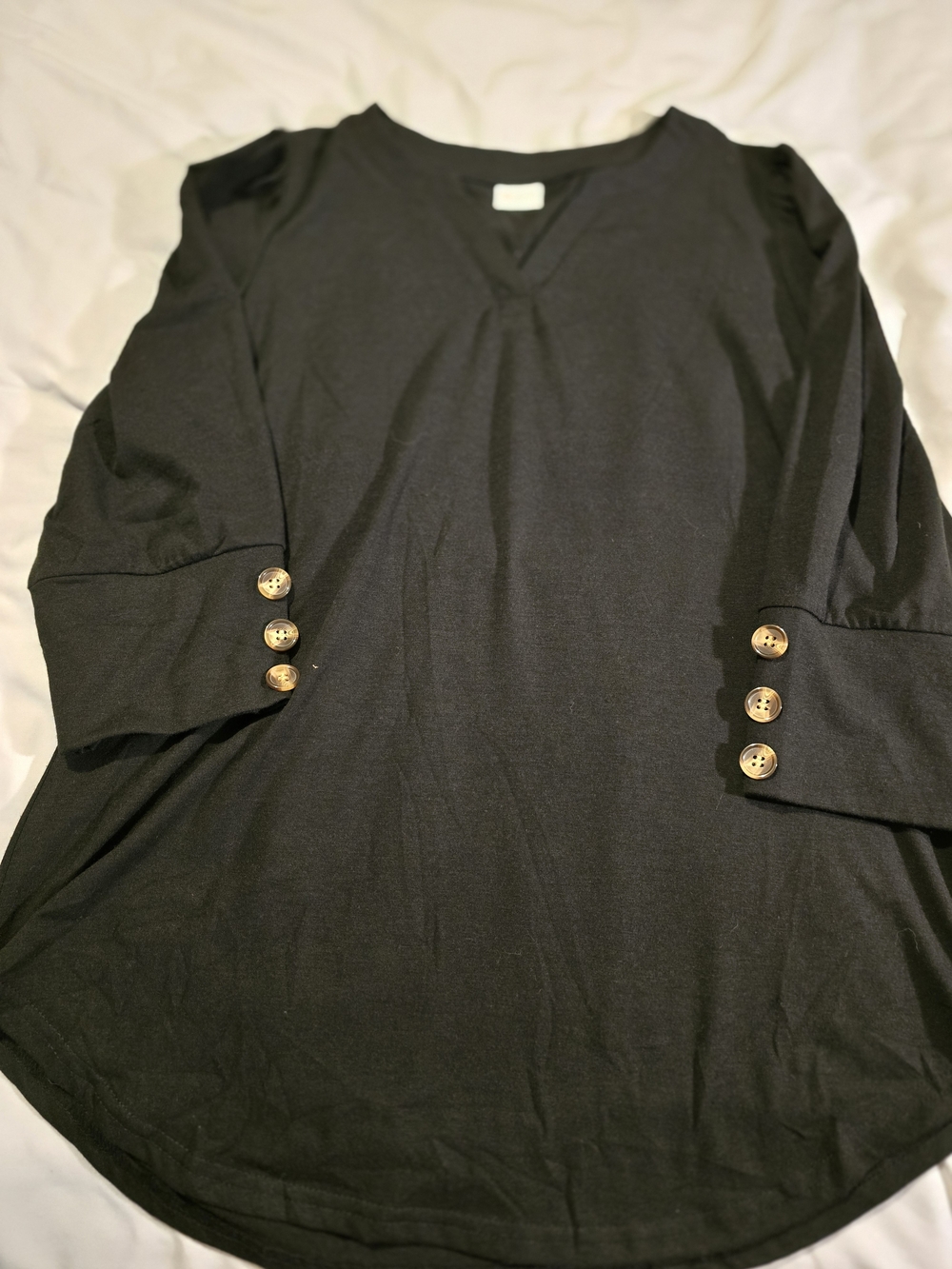 WIHOLL Black 3/4 Sleeve V-Neck Tunic Top - Size Medium